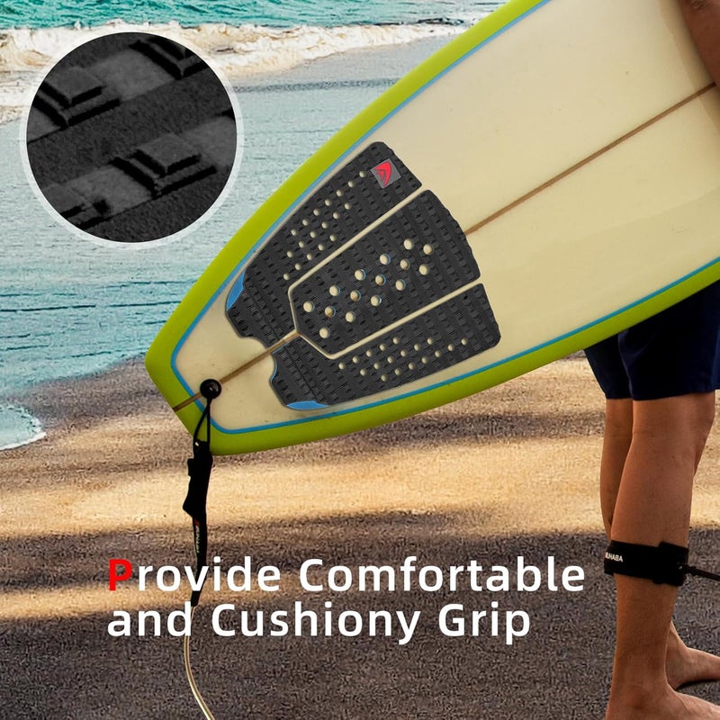 Abahub 9 Piece Surf Deck Traction Pad Premium EVA with Tail Kicker 3M Adhesive for Surfboard Longboard Shortboard Funboard Fish Skimboard Black/Blue/Brown/Gray/White/Orange/Navy Blue - Image 2